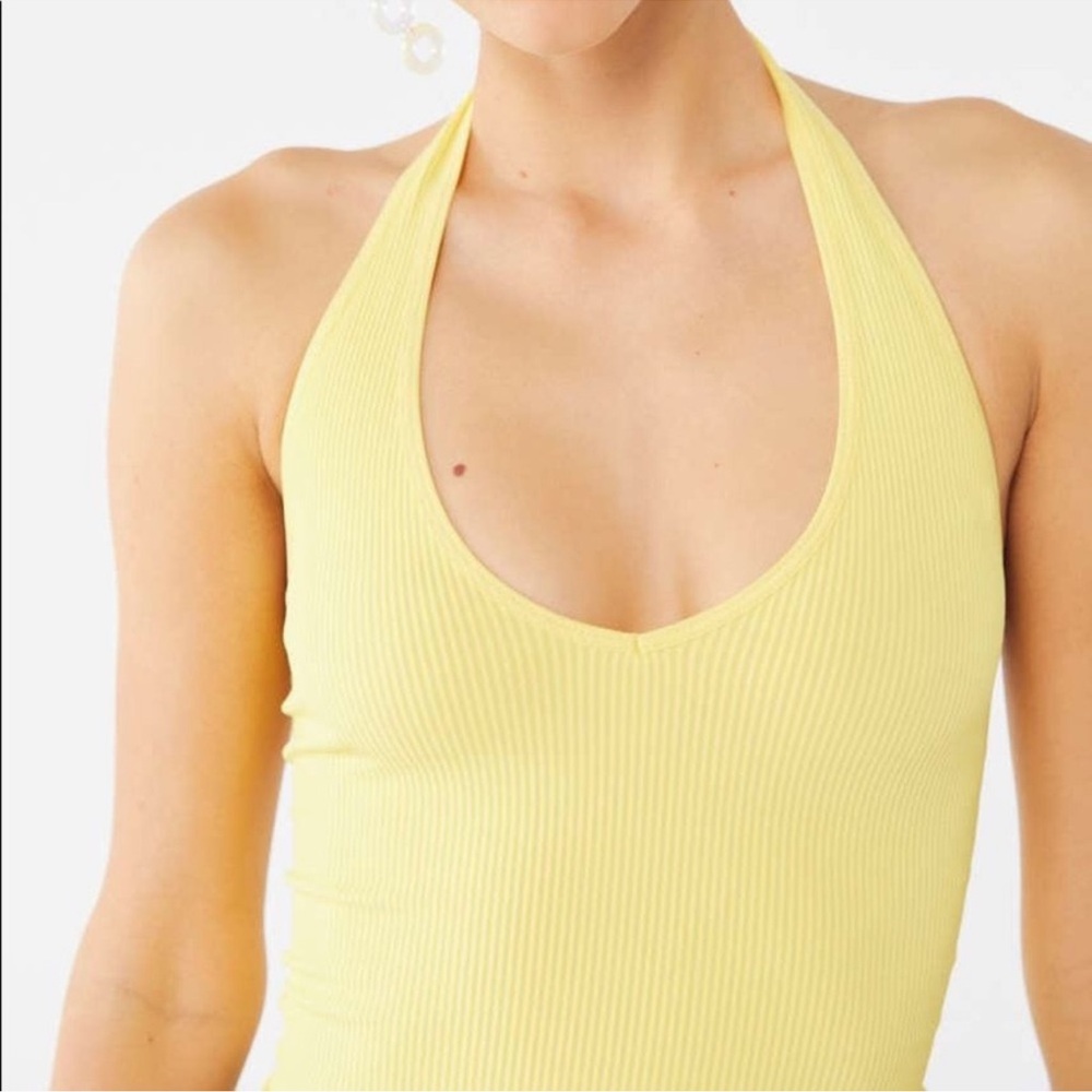 UO Jackie Halter Neck Ribbed Bra Top - Yellow